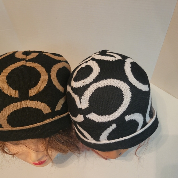 C logo beanie brown and cream and black and white. - Picture 2 of 5